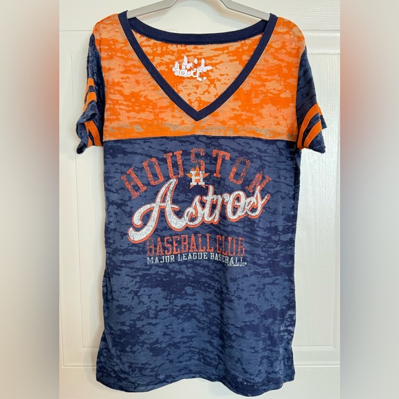 MLB G-III Apparel Group Orange & Blue Houston ASTROS Sheer V-Neck Tee in Medium - Picture 1 of 8